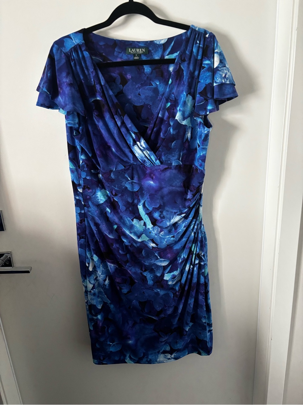 Ralph Lauren Blue Floral Faux-Wrap Midi Dress